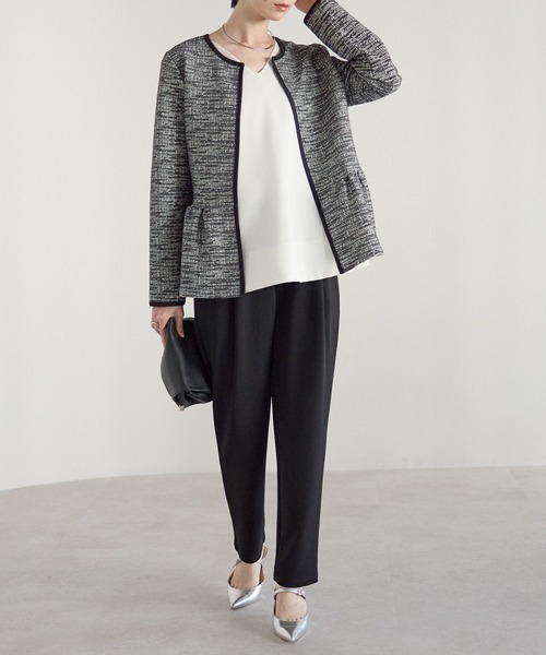 RIRIYANO（リリヤーノ）の「ペプラムジャケット×テーパードパンツ セレモニー2点セット／カットツイード／入学式・卒業式・七五三・通勤（スーツセット・レディース・ブラック/ライトグレー・X-LARGE/LARGE/MEDIUM）」の16枚目の写真