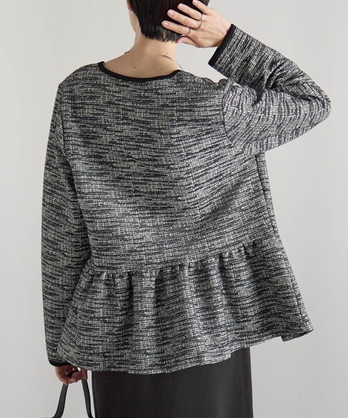 RIRIYANO（リリヤーノ）の「ペプラムジャケット×テーパードパンツ セレモニー2点セット／カットツイード／入学式・卒業式・七五三・通勤（スーツセット・レディース・ブラック/ライトグレー・X-LARGE/LARGE/MEDIUM）」の10枚目の写真