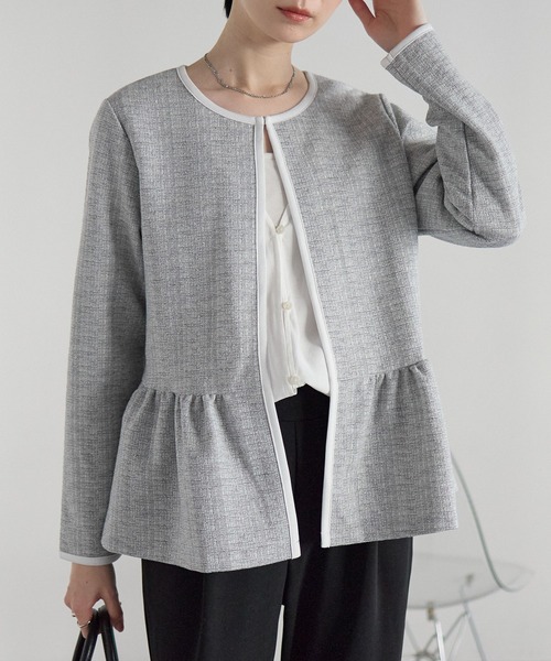 RIRIYANO（リリヤーノ）の「ペプラムジャケット×テーパードパンツ セレモニー2点セット／カットツイード／入学式・卒業式・七五三・通勤（スーツセット・レディース・ブラック/ライトグレー・X-LARGE/LARGE/MEDIUM）」の22枚目の写真