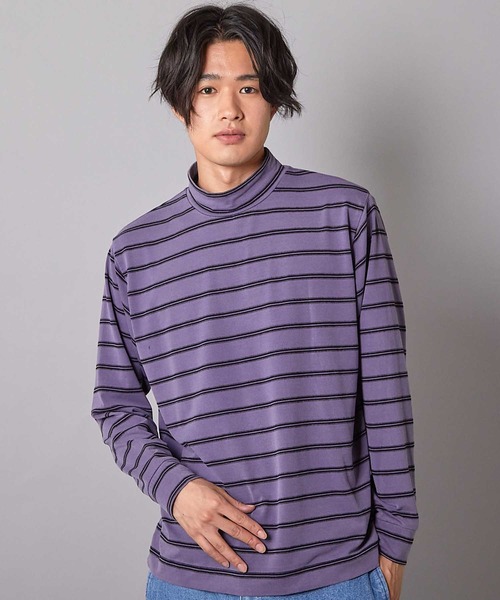 UNION STATION(ユニオンステーション)の「フェードジャガードボーダー モックネックTシャツ(Tシャツ/カットソー・メンズ・パープル/ブラック・M)」の2枚目の写真