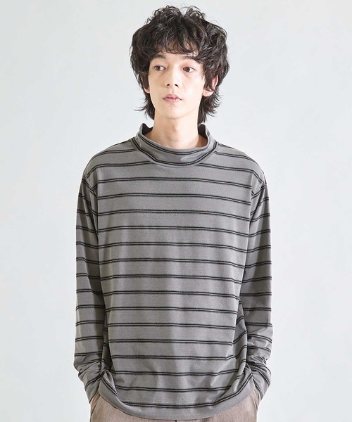 UNION STATION(ユニオンステーション)の「フェードジャガードボーダー モックネックTシャツ(Tシャツ/カットソー・メンズ・パープル/ブラック・M)」の1枚目の写真