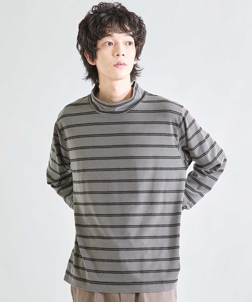 UNION STATION(ユニオンステーション)の「フェードジャガードボーダー モックネックTシャツ(Tシャツ/カットソー・メンズ・パープル/ブラック・M)」の4枚目の写真