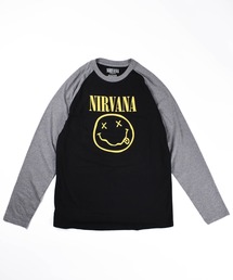 【ROCK-OFF】【AW】NIRVANA RAGLAN YELLOW HAPPY FACE LONG SLEEVE TEE