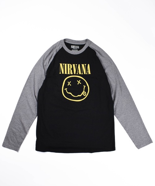 ROCK-OFF(ロックオフ)の「【ROCK-OFF】【AW】NIRVANA RAGLAN YELLOW HAPPY FACE LONG SLEEVE TEE(Tシャツ/カットソー・メンズ・ブラック×グレー・MEDIUM/LARGE/X-LARGE)」の1枚目の写真