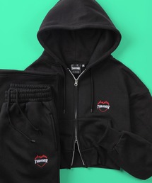 THRASHER（スラッシャー）の「【70】【THRASHER/スラッシャー】ショート丈 ジップパーカー ＆ スウェットパンツ/ファイヤーエンブレムハートロゴ刺繍/ルームウェア/レディース（セットアップ）」