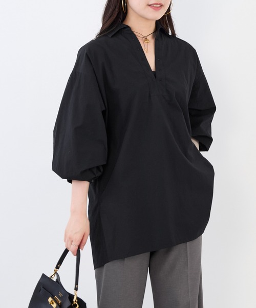 TICCA(ティッカ)の「【TICCA】別注-コットンレースアップシャツ(シャツ/ブラウス・レディース・ブラック・FREE)」の1枚目の写真