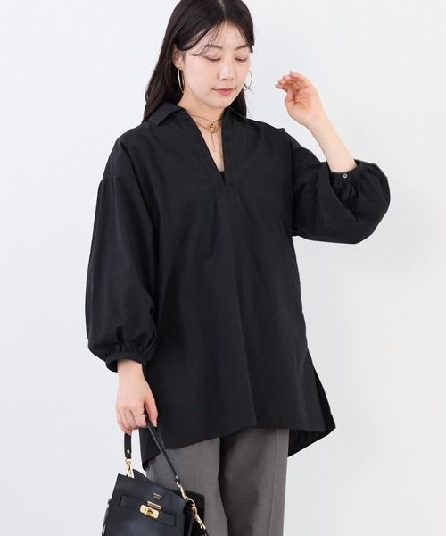 TICCA(ティッカ)の「【TICCA】別注-コットンレースアップシャツ(シャツ/ブラウス・レディース・ブラック・FREE)」の2枚目の写真