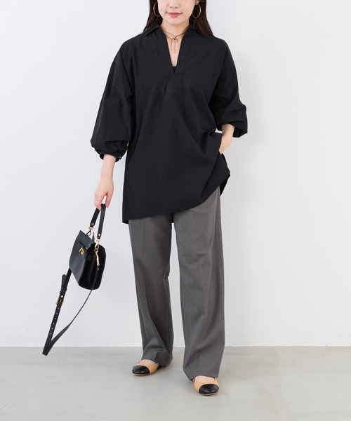 TICCA(ティッカ)の「【TICCA】別注-コットンレースアップシャツ(シャツ/ブラウス・レディース・ブラック・FREE)」の3枚目の写真