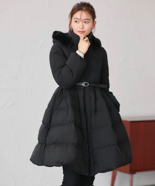 RUIRUE BOUTIQUE フード付きブラックロングダウンジャケット RUIRUE BOUTIQUE（ルイルエブティック） ダウンコート ダウン