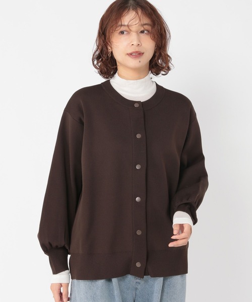 studio CLIP(スタディオクリップ)の「14ゲージスナップニットブルゾン(カーディガン/ボレロ・レディース・ブラウン/ブラック・FREE)」の2枚目の写真