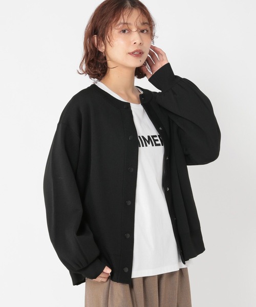 studio CLIP(スタディオクリップ)の「14ゲージスナップニットブルゾン(カーディガン/ボレロ・レディース・ブラウン/ブラック・FREE)」の4枚目の写真