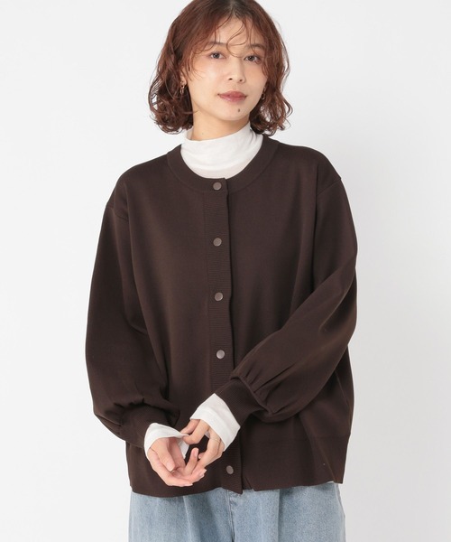 studio CLIP(スタディオクリップ)の「14ゲージスナップニットブルゾン(カーディガン/ボレロ・レディース・ブラウン/ブラック・FREE)」の7枚目の写真