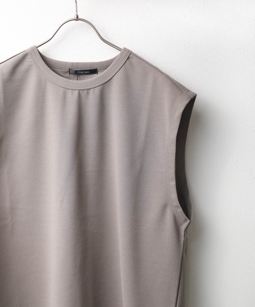Bling Leads（ブリングリーズ）の「【RES】【Bling Leads】梨地　ノースリーブシャツ（Tシャツ/カットソー・メンズ・グレイッシュベージュ/ブラック/チャコールグレー/オフホワイト・LARGE/MEDIUM）」の4枚目の写真