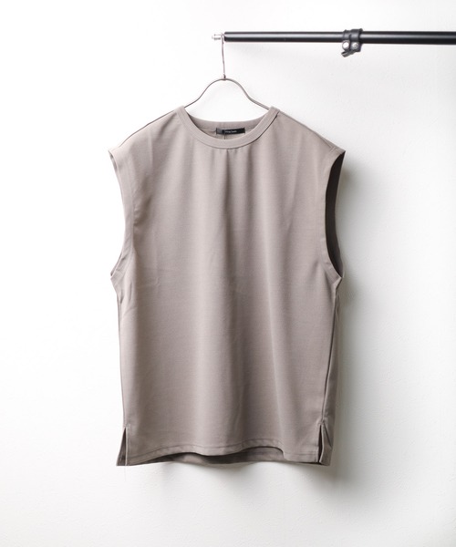 Bling Leads（ブリングリーズ）の「【RES】【Bling Leads】梨地　ノースリーブシャツ（Tシャツ/カットソー・メンズ・グレイッシュベージュ/ブラック/チャコールグレー/オフホワイト・LARGE/MEDIUM）」の9枚目の写真