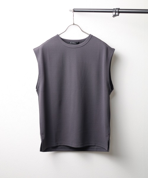 Bling Leads（ブリングリーズ）の「【RES】【Bling Leads】梨地　ノースリーブシャツ（Tシャツ/カットソー・メンズ・グレイッシュベージュ/ブラック/チャコールグレー/オフホワイト・LARGE/MEDIUM）」の11枚目の写真