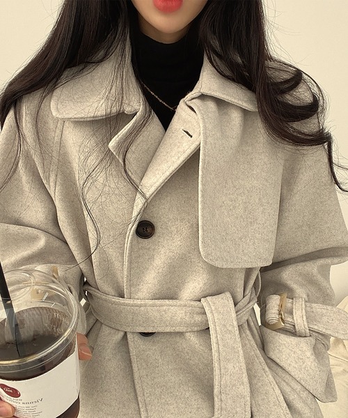 Doula Doula（ドゥーラドゥーラ）の「トレンチデザインウールライクコート（トレンチコート・レディース・ブラウン/ライトグレー・FREE）」の5枚目の写真