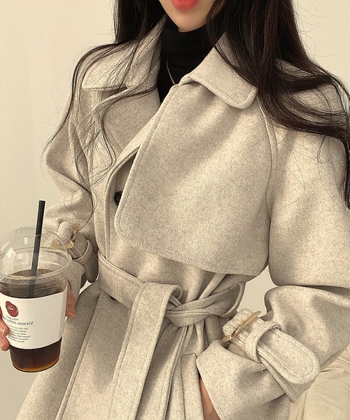 Doula Doula（ドゥーラドゥーラ）の「トレンチデザインウールライクコート（トレンチコート・レディース・ブラウン/ライトグレー・FREE）」の6枚目の写真