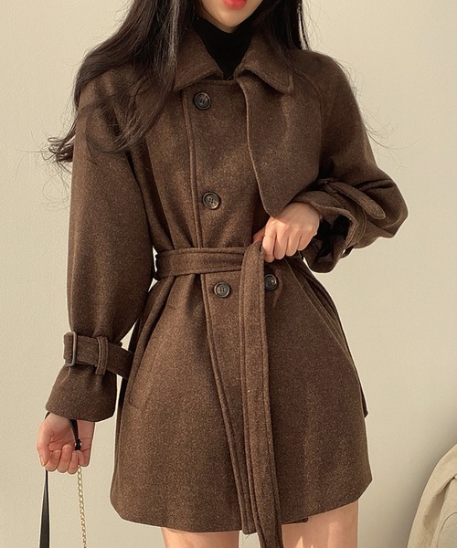 Doula Doula（ドゥーラドゥーラ）の「トレンチデザインウールライクコート（トレンチコート・レディース・ブラウン/ライトグレー・FREE）」の9枚目の写真