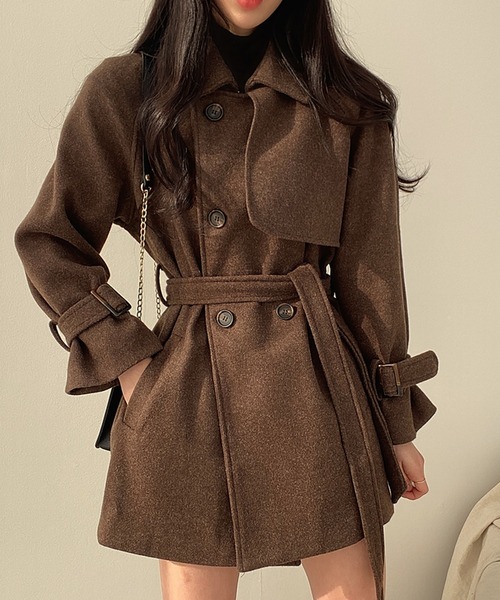 Doula Doula（ドゥーラドゥーラ）の「トレンチデザインウールライクコート（トレンチコート・レディース・ブラウン/ライトグレー・FREE）」の10枚目の写真