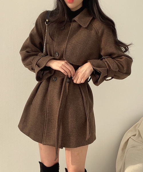 Doula Doula（ドゥーラドゥーラ）の「トレンチデザインウールライクコート（トレンチコート・レディース・ブラウン/ライトグレー・FREE）」の13枚目の写真