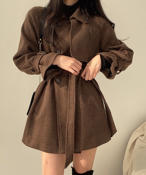 Doula Doula（ドゥーラドゥーラ）の「トレンチデザインウールライクコート（トレンチコート・レディース・ブラウン/ライトグレー・FREE）」の16枚目の写真