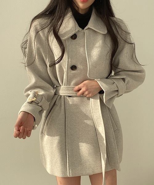 Doula Doula（ドゥーラドゥーラ）の「トレンチデザインウールライクコート（トレンチコート・レディース・ブラウン/ライトグレー・FREE）」の4枚目の写真