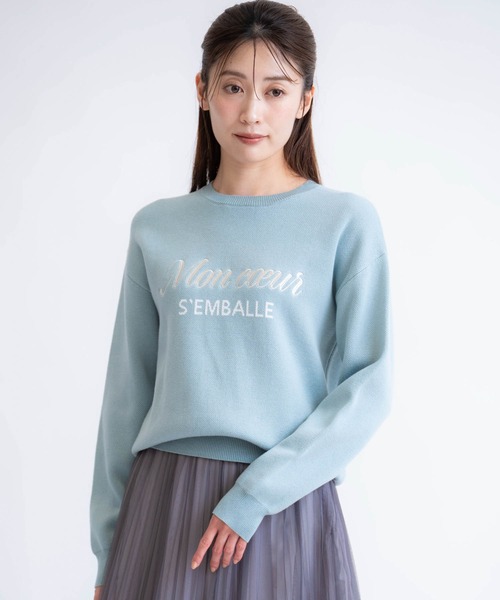 NOELA(ノエラ)の「ジャカードロゴ刺繍ニット(ニット/セーター・レディース・チャコールグレー/ブラック/ライトグリーン・フリー)」の2枚目の写真