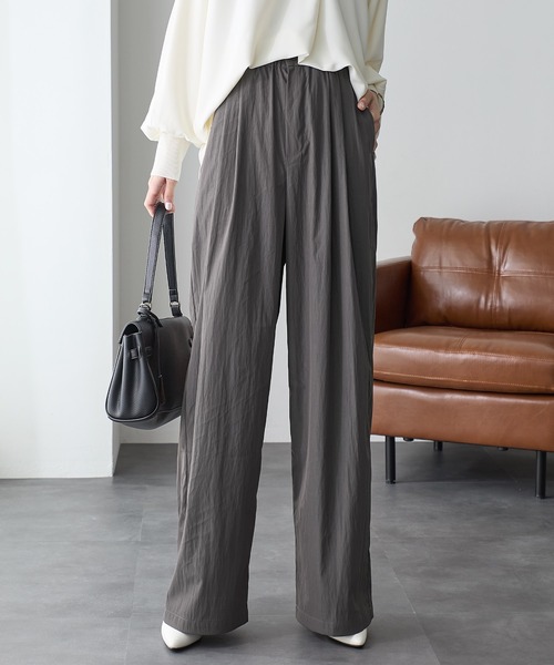 ReDial(リダイアル)の「ヴィンテージ調素材ワイドパンツ(スラックス・レディース・ブラック/チャコールグレー/モカ・M/L/LL/3L)」の4枚目の写真