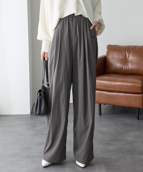 ReDial(リダイアル)の「ヴィンテージ調素材ワイドパンツ(スラックス・レディース・ブラック/チャコールグレー/モカ・M/L/LL/3L)」の5枚目の写真