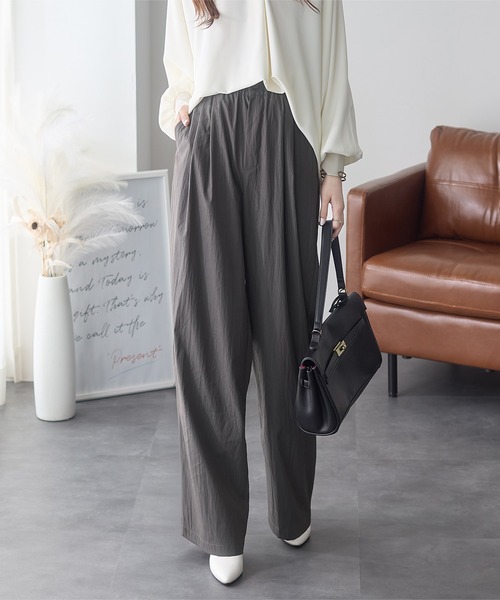 ReDial(リダイアル)の「ヴィンテージ調素材ワイドパンツ(スラックス・レディース・ブラック/チャコールグレー/モカ・M/L/LL/3L)」の7枚目の写真