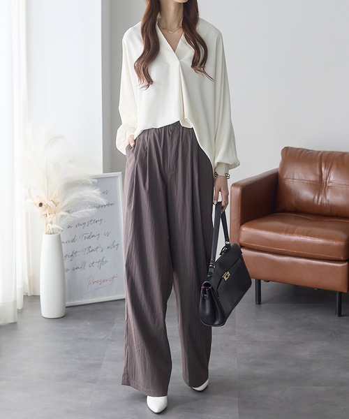 ReDial(リダイアル)の「ヴィンテージ調素材ワイドパンツ(スラックス・レディース・ブラック/チャコールグレー/モカ・M/L/LL/3L)」の11枚目の写真