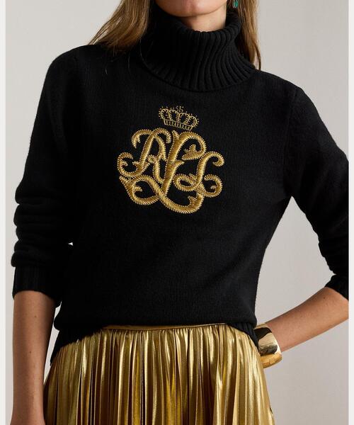 セール】エンブロイダリーロゴ ウールブレンド タートルネック（ニット