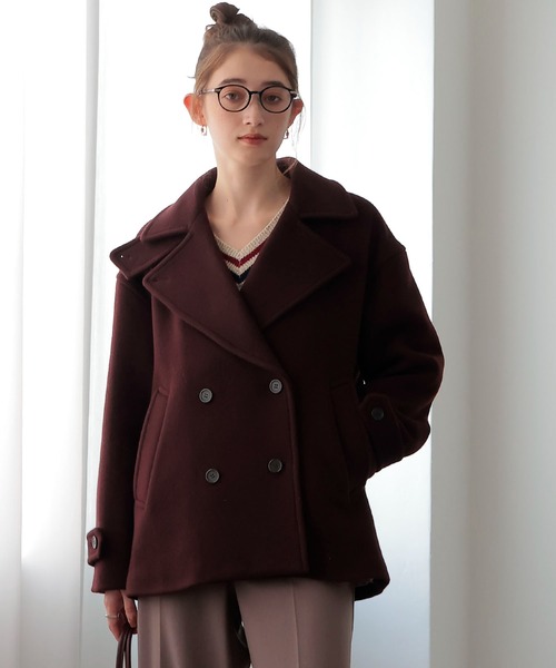 Jines(ジネス)の「シャルムビーバーショートコート(ピーコート・レディース・ネイビー/ボルドー・38)」の10枚目の写真