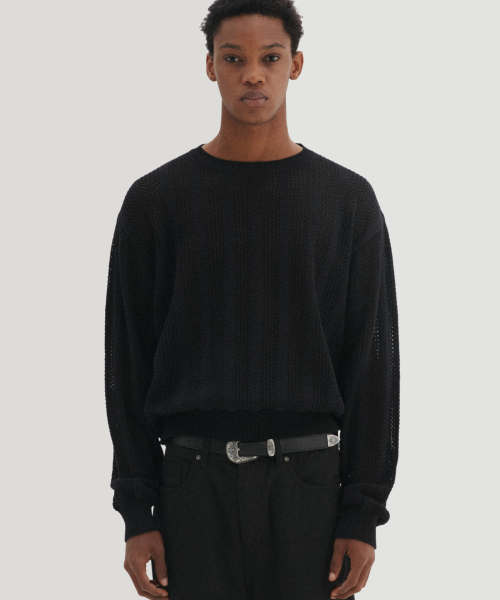 Mesh cropped knit черный — сетчатый укороченный вязаный топ