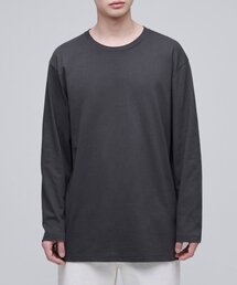 レイヤードクルーネック長袖Tシャツ_通常丈【ダークグレー】