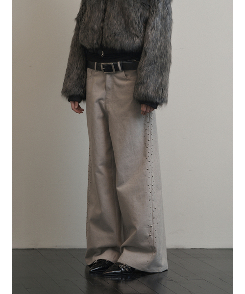 SIDE BEADS PANTS / LIGHT GREY