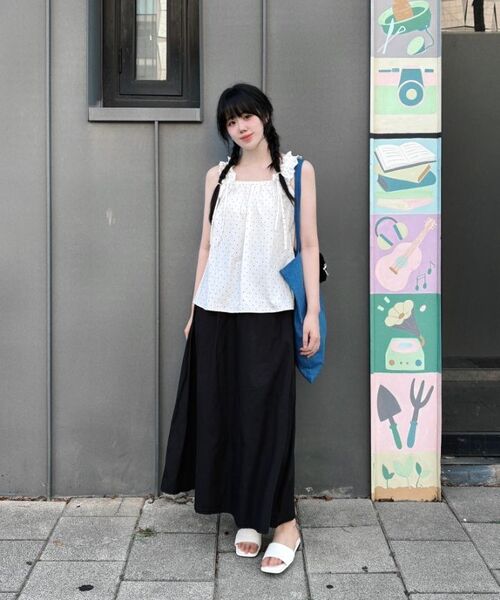 THE GREEN LAB（ザグリーンラボ）の「ドットクランチリボンノースリーブトップス[ホワイト]（Tシャツ/カットソー・レディース・その他・FREE）」の16枚目の写真