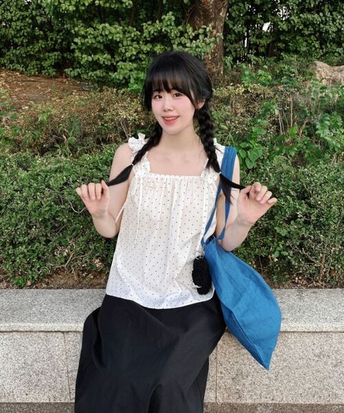 THE GREEN LAB（ザグリーンラボ）の「ドットクランチリボンノースリーブトップス[ホワイト]（Tシャツ/カットソー・レディース・その他・FREE）」の17枚目の写真