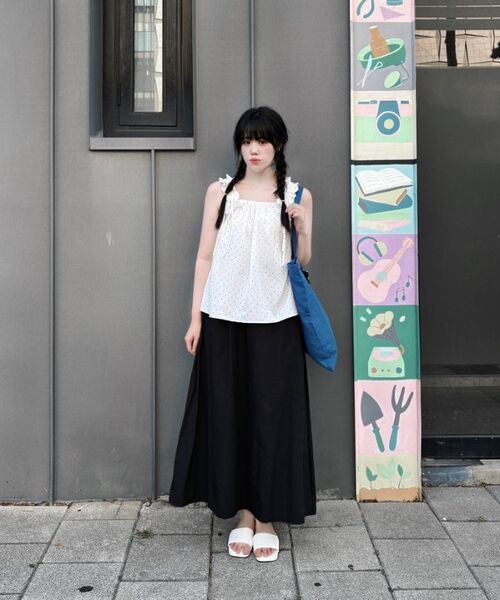 THE GREEN LAB（ザグリーンラボ）の「ドットクランチリボンノースリーブトップス[ホワイト]（Tシャツ/カットソー・レディース・その他・FREE）」の18枚目の写真