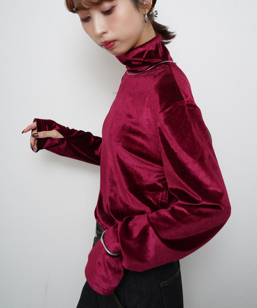 Chillfar(チルファー)の「ベロアハイネックカットソー(Tシャツ/カットソー・レディース・グレー/ブラウン/ネイビー/レッド/アイボリー/ブラック・FREE)」の12枚目の写真