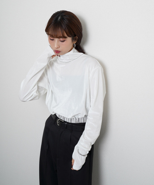 Chillfar(チルファー)の「ベロアハイネックカットソー(Tシャツ/カットソー・レディース・グレー/ブラウン/ネイビー/レッド/アイボリー/ブラック・FREE)」の20枚目の写真
