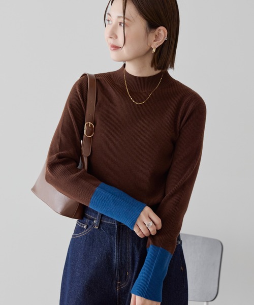 AMERICAN HOLIC（アメリカンホリック）の「バイパチ袖配色リブニットプルオーバー（ニット/セーター・レディース・チャコールグレー/ライトグレー/ブラウン/ダークネイビー・M/L）」の19枚目の写真