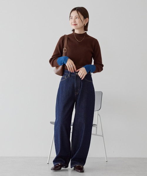 AMERICAN HOLIC（アメリカンホリック）の「バイパチ袖配色リブニットプルオーバー（ニット/セーター・レディース・チャコールグレー/ライトグレー/ブラウン/ダークネイビー・M/L）」の20枚目の写真