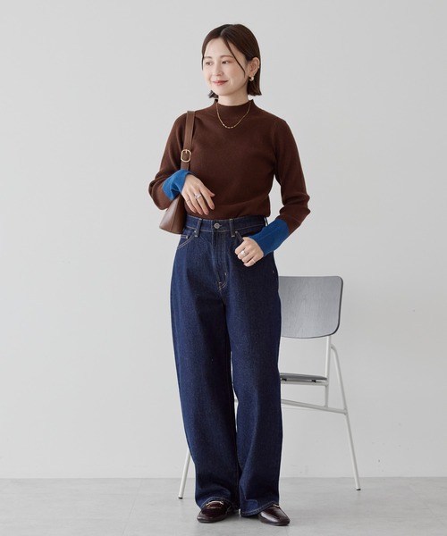 AMERICAN HOLIC（アメリカンホリック）の「バイパチ袖配色リブニットプルオーバー（ニット/セーター・レディース・チャコールグレー/ライトグレー/ブラウン/ダークネイビー・M/L）」の22枚目の写真