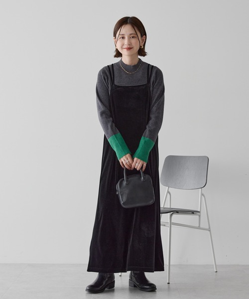 AMERICAN HOLIC（アメリカンホリック）の「バイパチ袖配色リブニットプルオーバー（ニット/セーター・レディース・チャコールグレー/ライトグレー/ブラウン/ダークネイビー・M/L）」の9枚目の写真