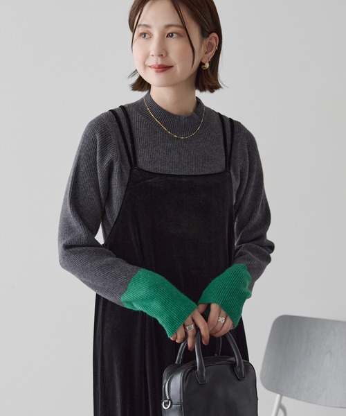 AMERICAN HOLIC（アメリカンホリック）の「バイパチ袖配色リブニットプルオーバー（ニット/セーター・レディース・チャコールグレー/ライトグレー/ブラウン/ダークネイビー・M/L）」の10枚目の写真