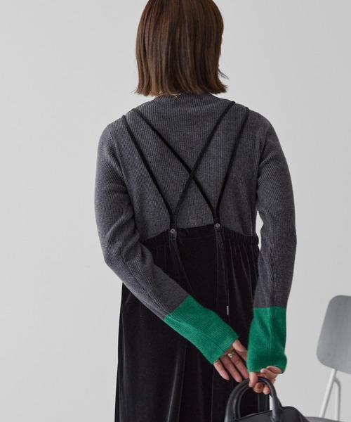 AMERICAN HOLIC（アメリカンホリック）の「バイパチ袖配色リブニットプルオーバー（ニット/セーター・レディース・チャコールグレー/ライトグレー/ブラウン/ダークネイビー・M/L）」の11枚目の写真