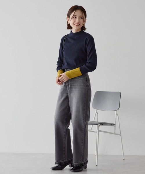 AMERICAN HOLIC（アメリカンホリック）の「バイパチ袖配色リブニットプルオーバー（ニット/セーター・レディース・チャコールグレー/ライトグレー/ブラウン/ダークネイビー・M/L）」の12枚目の写真