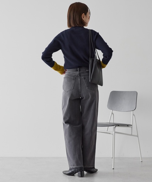 AMERICAN HOLIC（アメリカンホリック）の「バイパチ袖配色リブニットプルオーバー（ニット/セーター・レディース・チャコールグレー/ライトグレー/ブラウン/ダークネイビー・M/L）」の13枚目の写真