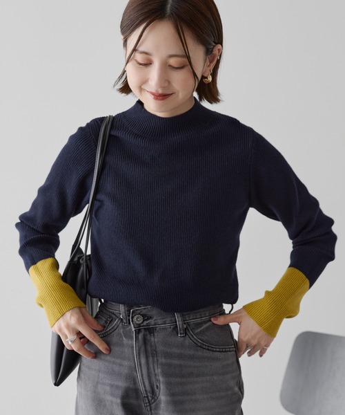 AMERICAN HOLIC（アメリカンホリック）の「バイパチ袖配色リブニットプルオーバー（ニット/セーター・レディース・チャコールグレー/ライトグレー/ブラウン/ダークネイビー・M/L）」の16枚目の写真